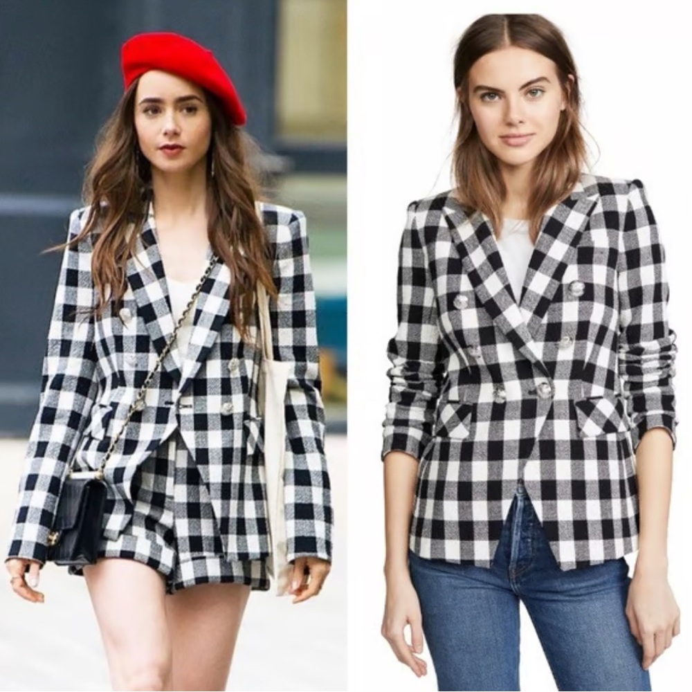Veronica Beard Miller Gingham Dickey Jacket Black and White Plaid Blazer